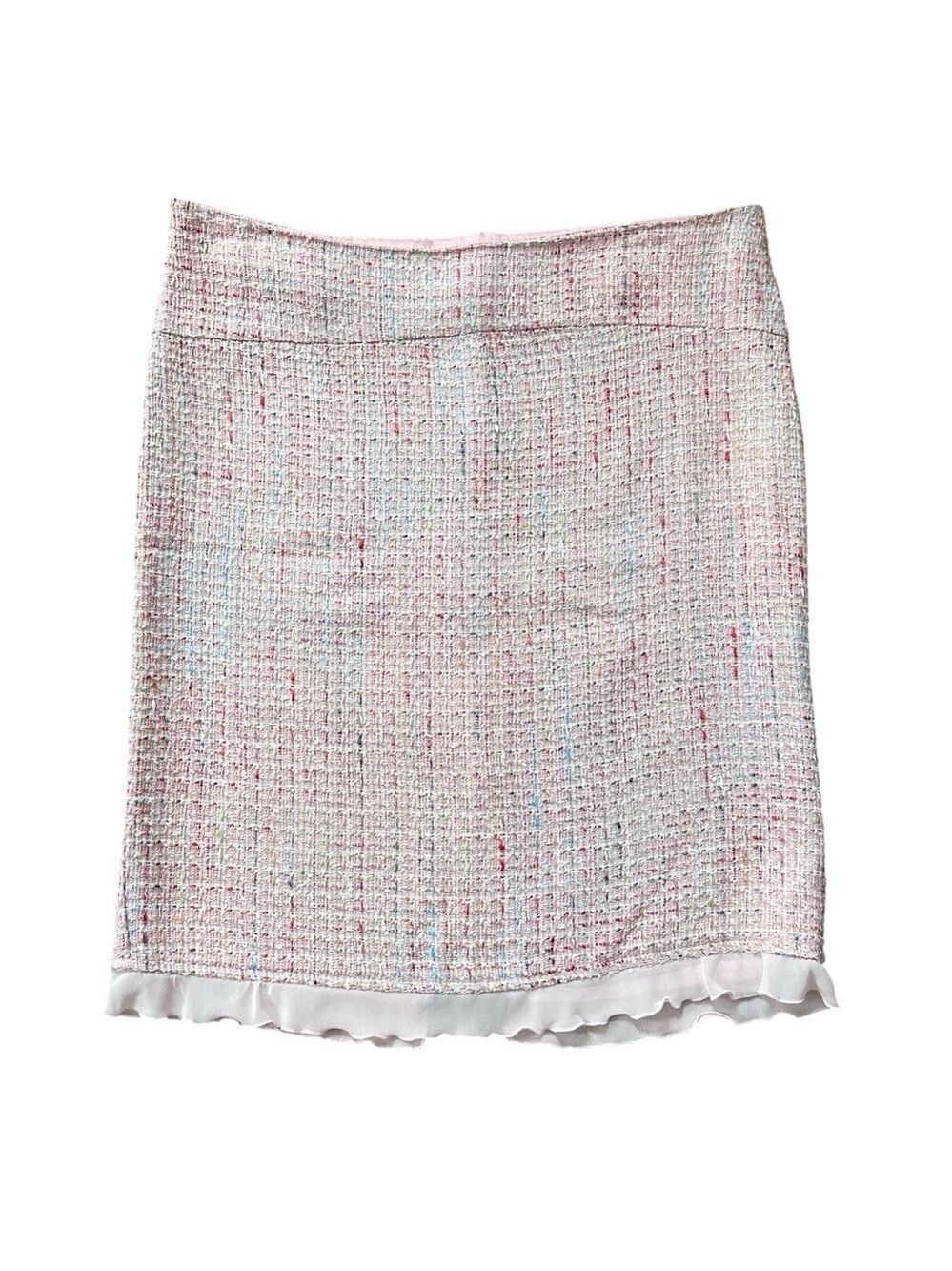 Star City Tweed & Sheer Ruffle Hemline Trim Straight Above Knee Skirt Size 7